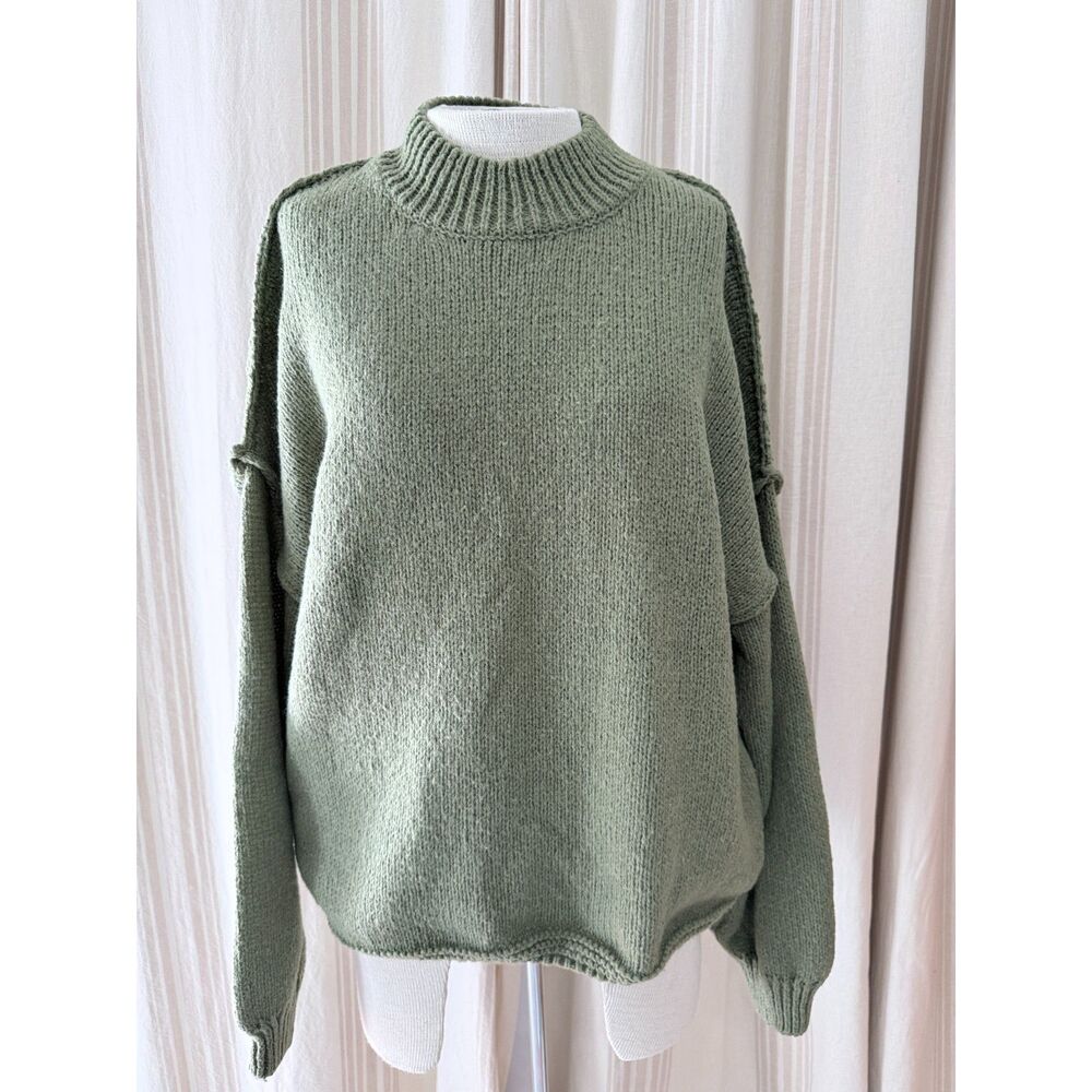 Sage Green Exposed Seam Oversized Mock Neck Sweater Small 139